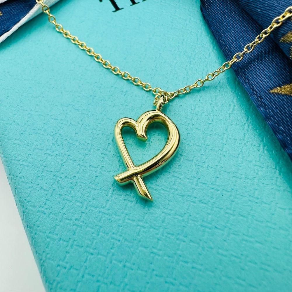 RARE Tiffany & Co. 18K Yellow Gold Loving Heart Floating Version Necklace w Box - Picture 5 of 9
